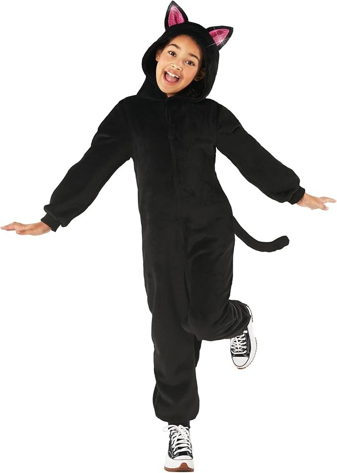 Girls' Black Cat Hooded Jumpsuit