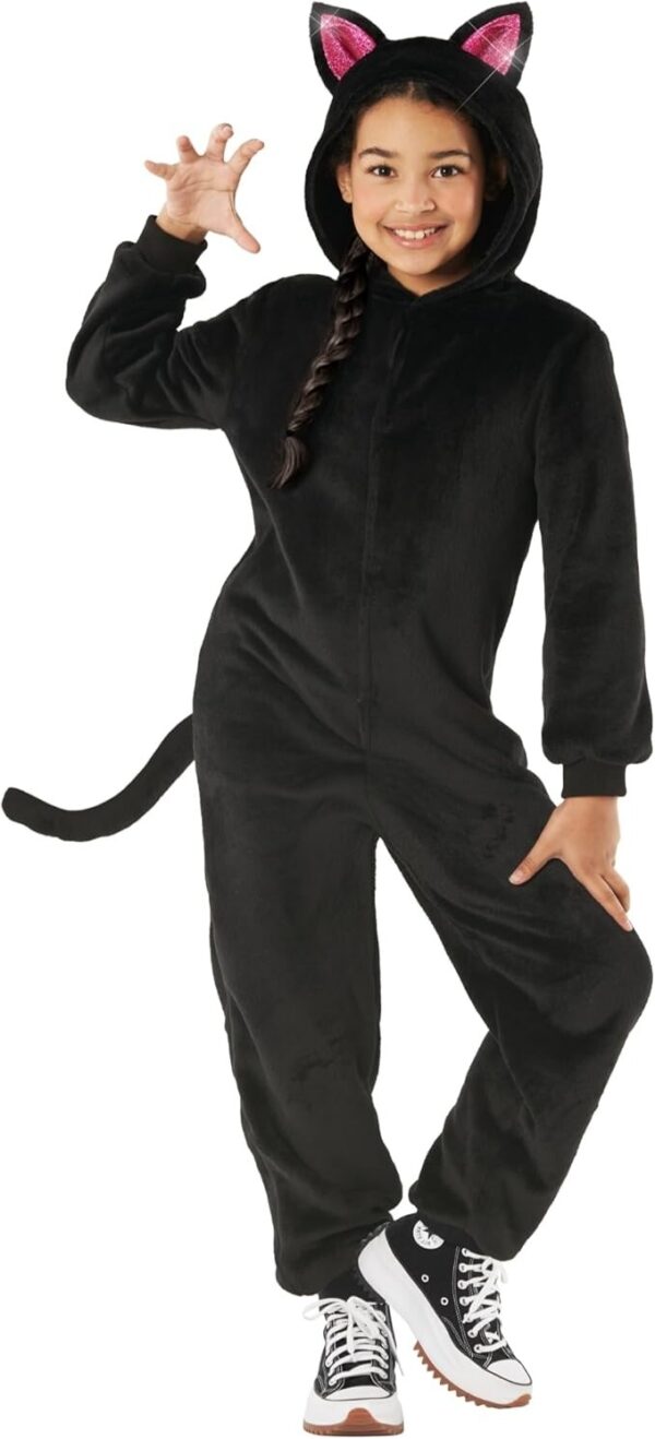 Girls' Black Cat Hooded Jumpsuit
