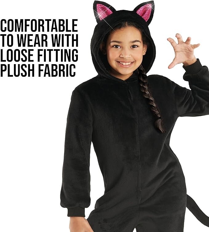 Girls' Black Cat Hooded Jumpsuit