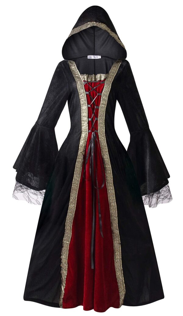 Women's Black and Red Hooded Renaissance Dress