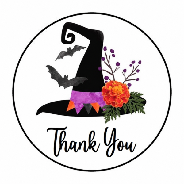Witch Hat Thank You Stickers — 30 Round Stickers, 1½ in